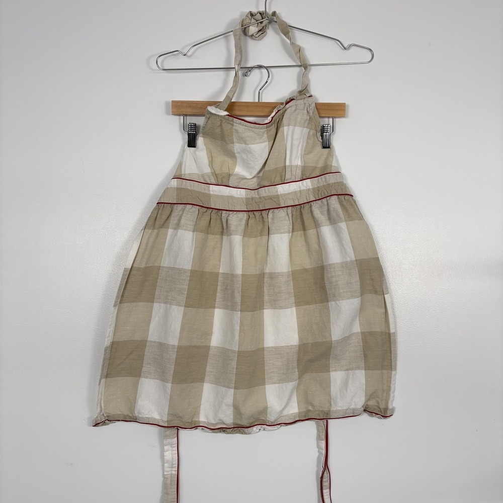 Williams-Sonoma Linen Cotton Bib Apron Beige Buffalo Check One Size Kitchen